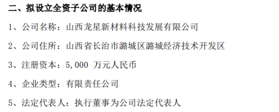 龙星化工投资5000万设立全资子公司，推动碳基新材料循环经济产业项目